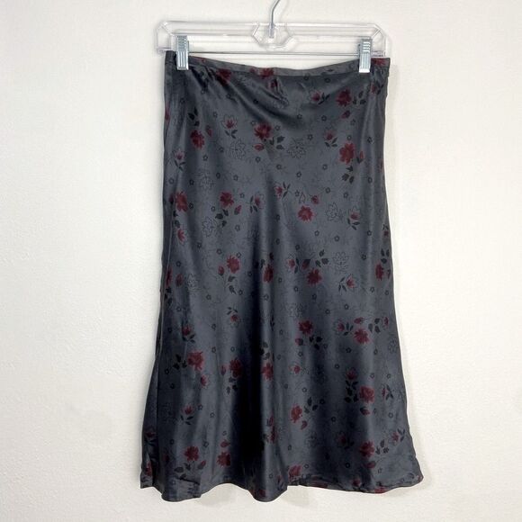Y2K Gray Floral 100% Silk Midi Slip Skirt Dainty Fairycore Feminine Dark Romance - Picture 2 of 14